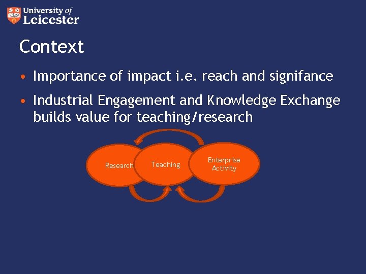 Context • Importance of impact i. e. reach and signifance • Industrial Engagement and