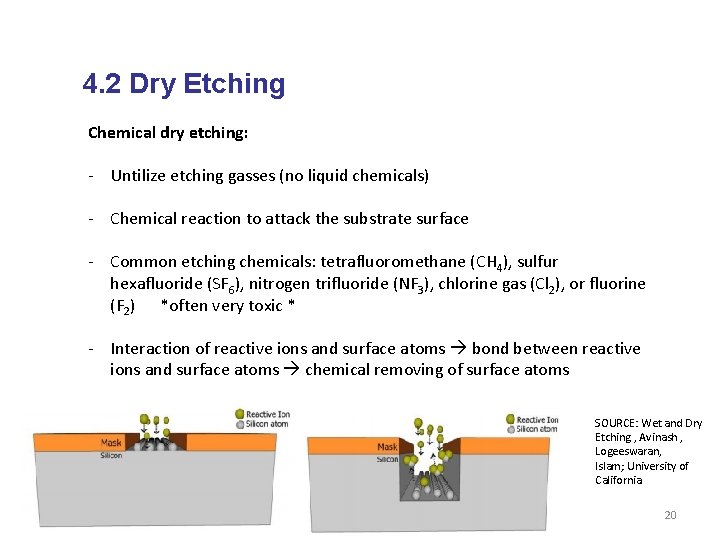 4. 2 Dry Etching Chemical dry etching: - Untilize etching gasses (no liquid chemicals)