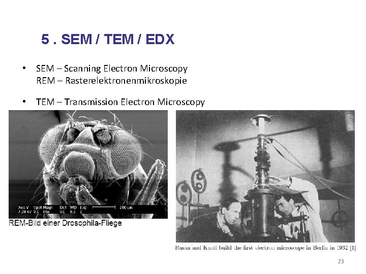 5. SEM / TEM / EDX • SEM – Scanning Electron Microscopy REM –