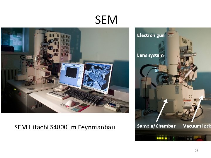 SEM Electron gun Lens system SEM Hitachi S 4800 im Feynmanbau Sample/Chamber Vacuum lock
