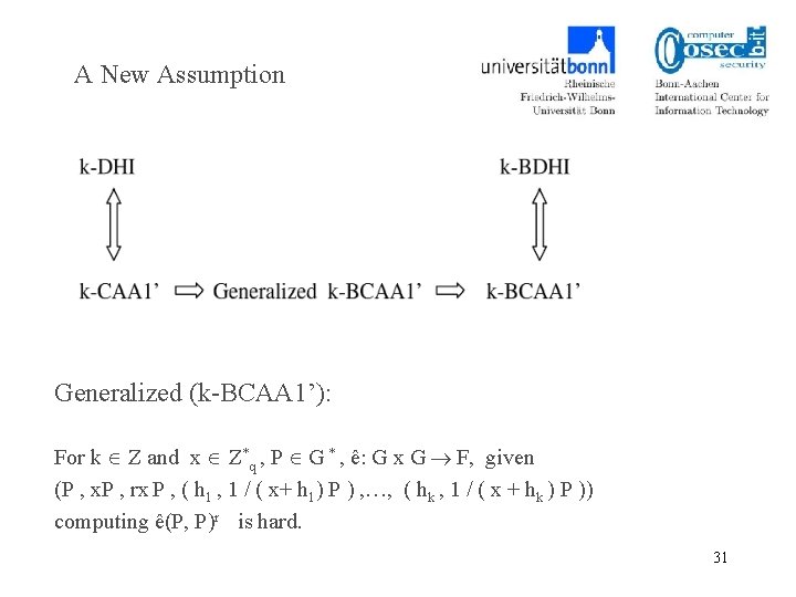 A New Assumption Generalized (k-BCAA 1’): For k Z and x Z*q , P