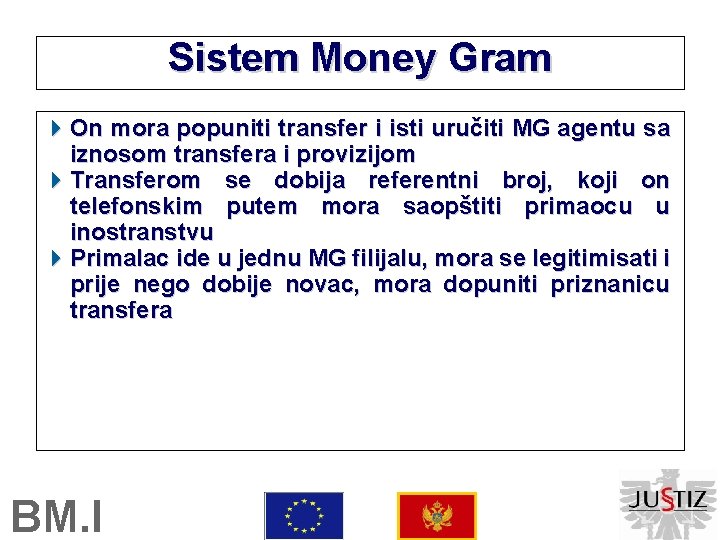 Sistem Money Gram On mora popuniti transfer i isti uručiti MG agentu sa iznosom