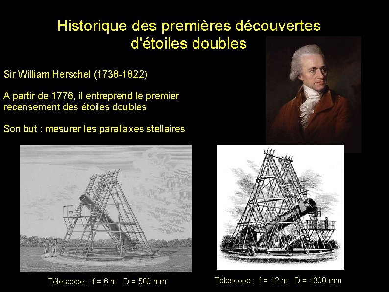 Historique des premières découvertes d'étoiles doubles Sir William Herschel (1738 -1822) A partir de