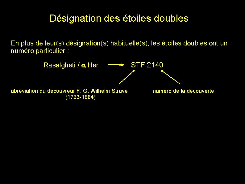 Désignation des étoiles doubles En plus de leur(s) désignation(s) habituelle(s), les étoiles doubles ont