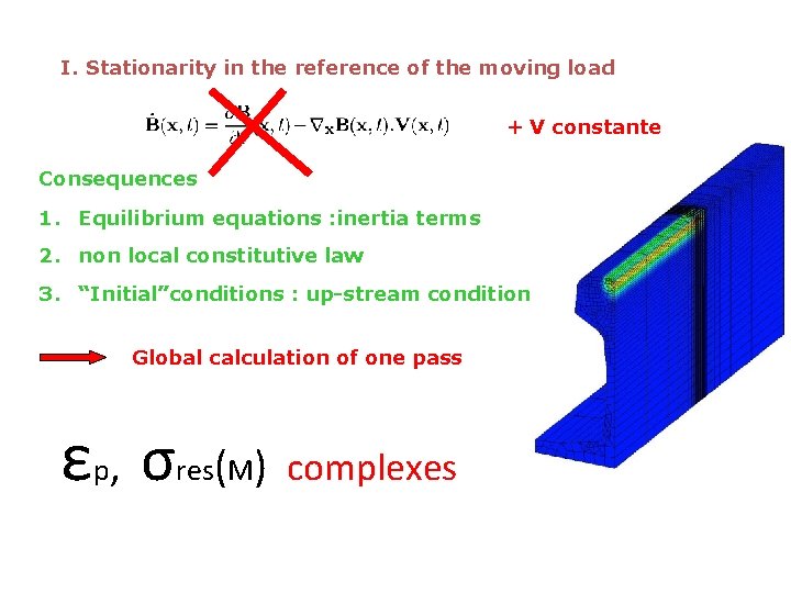 I. Stationarity in the reference of the moving load + V constante Consequences 1.