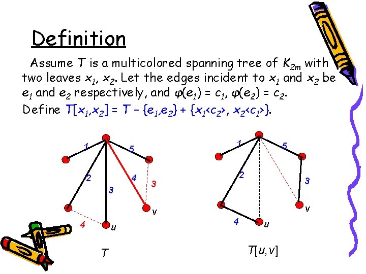 Definition Assume T is a multicolored spanning tree of K 2 m with two