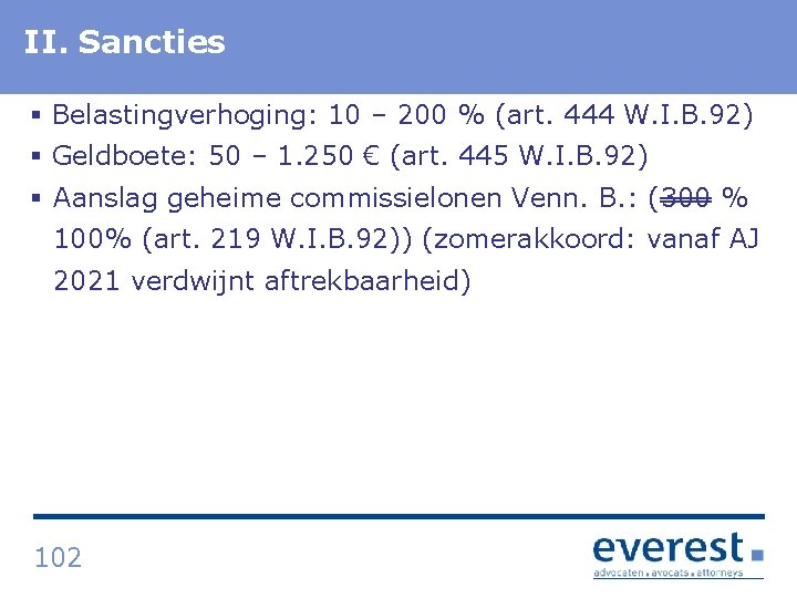 II. Titel Sancties § Belastingverhoging: 10 – 200 % (art. 444 W. I. B.