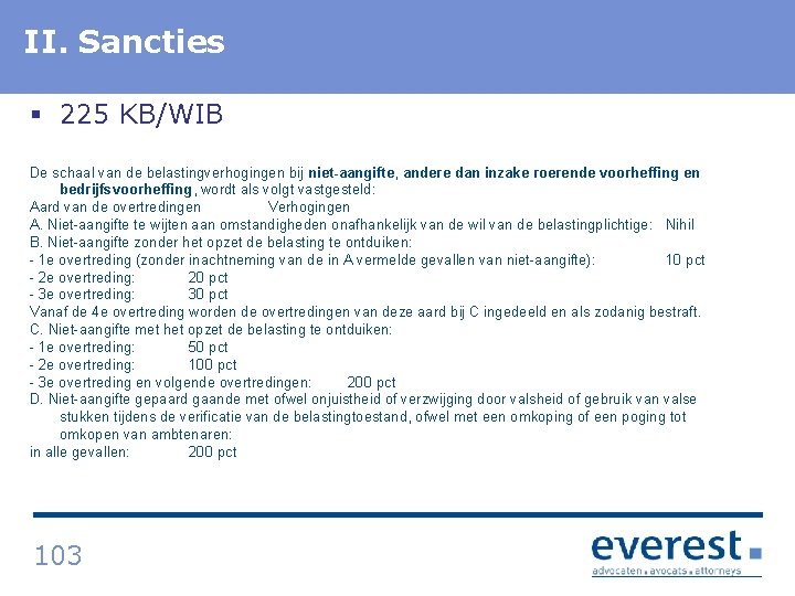 II. Titel Sancties § 225 KB/WIB De schaal van de belastingverhogingen bij niet-aangifte, andere