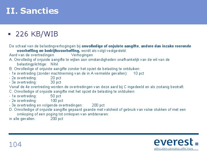 II. Titel Sancties § 226 KB/WIB De schaal van de belastingverhogingen bij onvolledige of