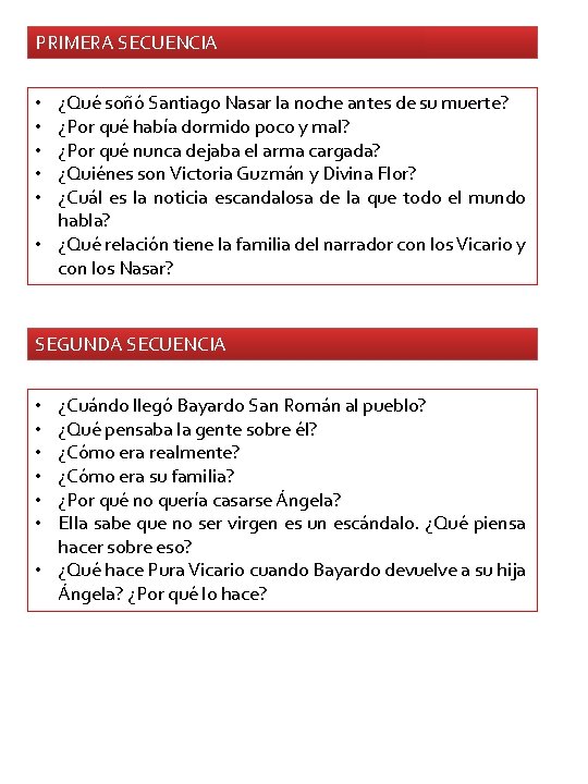 PRIMERA SECUENCIA ¿Qué soñó Santiago Nasar la noche antes de su muerte? ¿Por qué