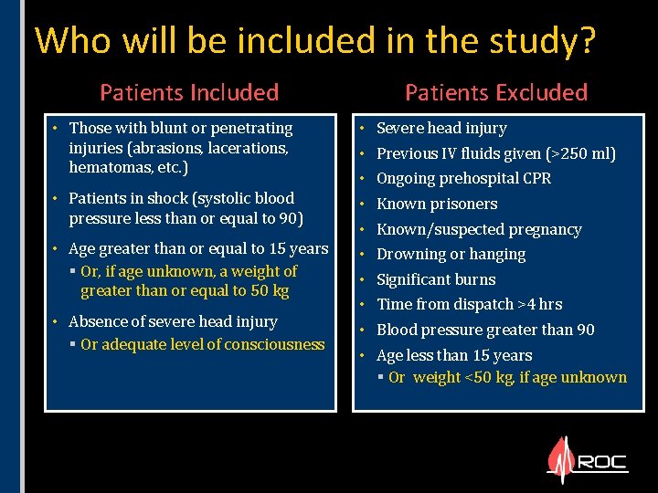 Who will be included in the study? Patients Included • Those with blunt or