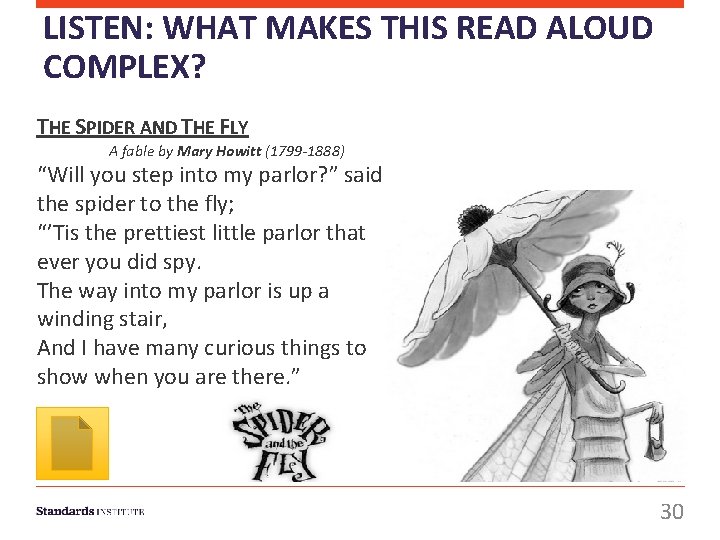 LISTEN: WHAT MAKES THIS READ ALOUD COMPLEX? THE SPIDER AND THE FLY A fable