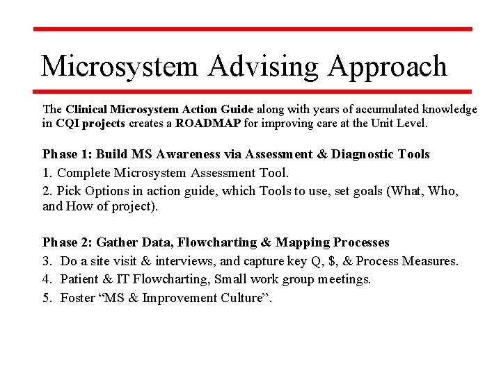Microsystem Advising Approach The Clinical Microsystem Action Guide along with years of accumulated knowledge