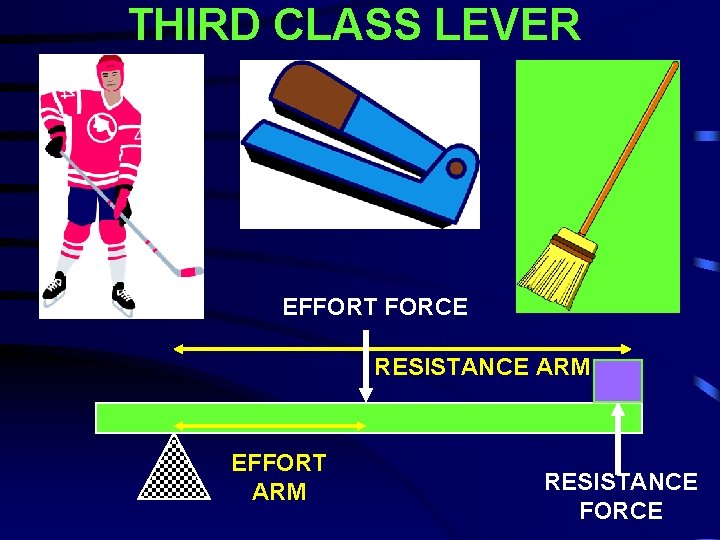 THIRD CLASS LEVER EFFORT FORCE RESISTANCE ARM EFFORT ARM RESISTANCE FORCE 
