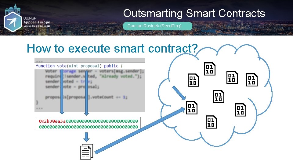 Outsmarting Smart Contracts Damian Rusinek (Secu. Ring) How to execute smart contract? 0 x