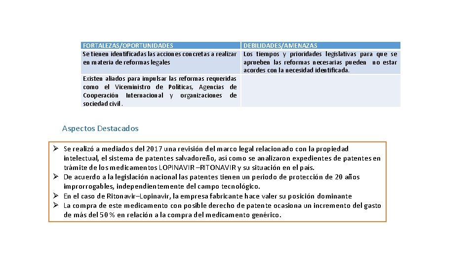 FORTALEZAS/OPORTUNIDADES DEBILIDADES/AMENAZAS Se tienen identificadas las acciones concretas a realizar Los tiempos y prioridades