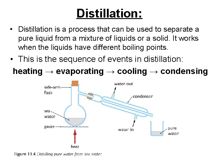Distillation: • Distillation is a process that can be used to separate a pure