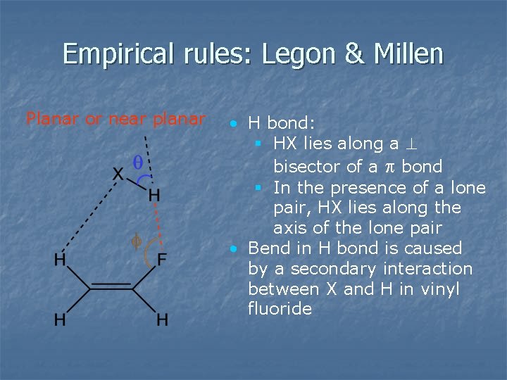 Empirical rules: Legon & Millen Planar or near planar • H bond: § HX