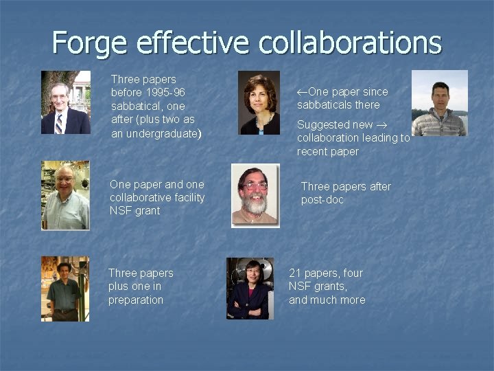 Forge effective collaborations Three papers before 1995 -96 sabbatical, one after (plus two as