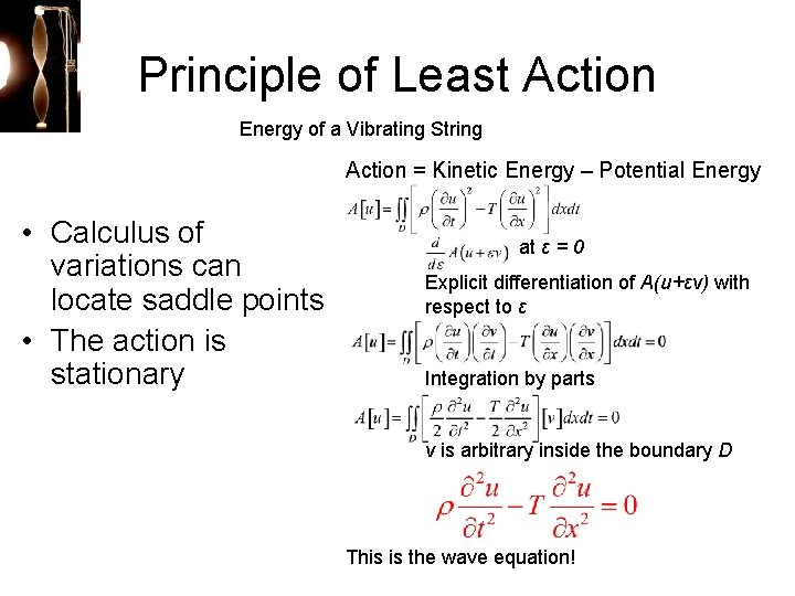 Principle of Least Action Energy of a Vibrating String Action = Kinetic Energy –