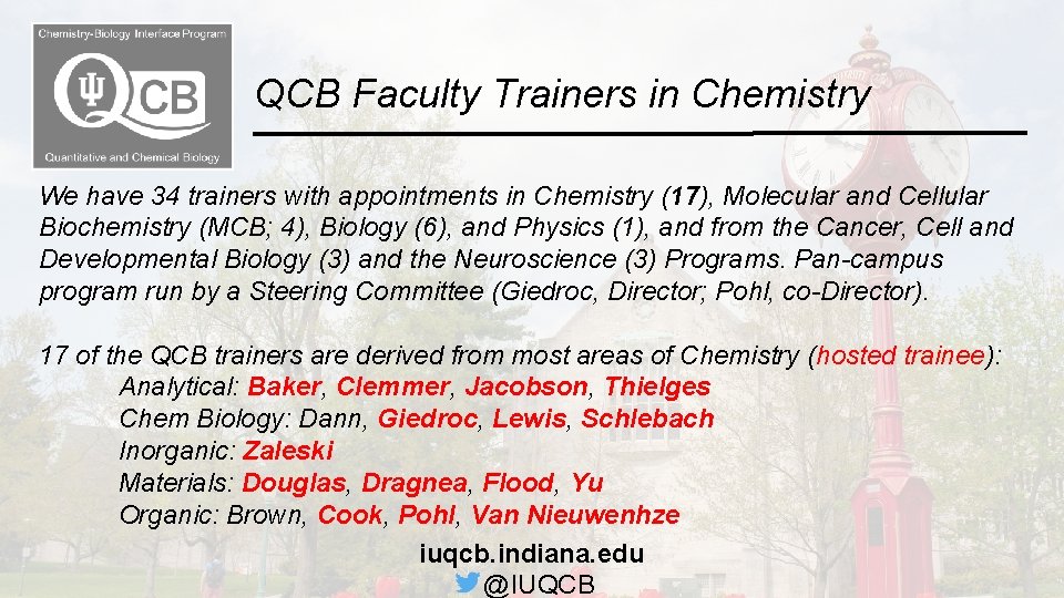 QCB Faculty Trainers in Chemistry We have 34 trainers with appointments in Chemistry (17),