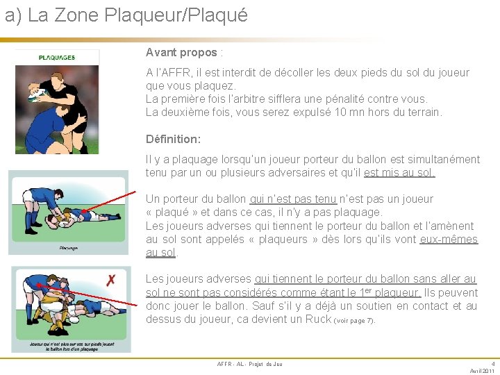 a) La Zone Plaqueur/Plaqué Annexe Avant propos : A l’AFFR, il est interdit de