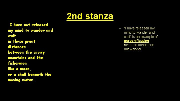2 nd stanza I have not released my mind to wander and wait in