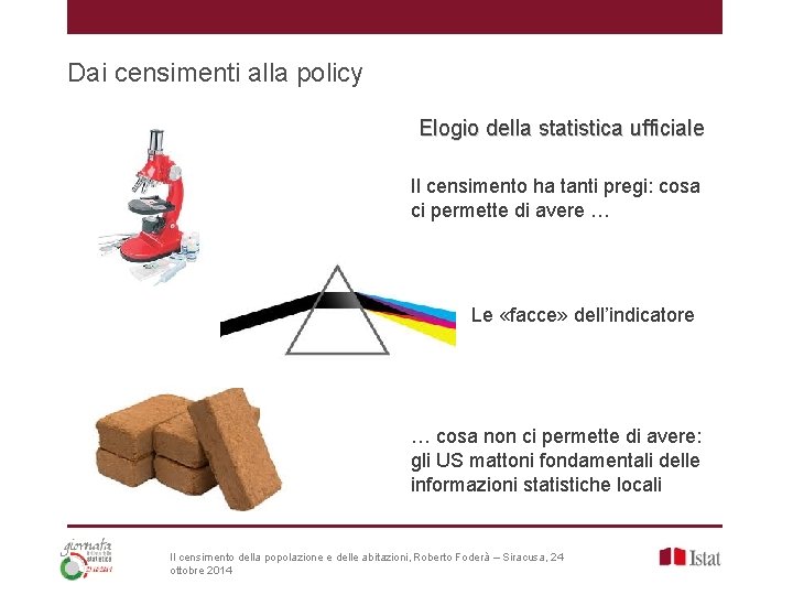 Dai censimenti alla policy Elogio della statistica ufficiale Il censimento ha tanti pregi: cosa