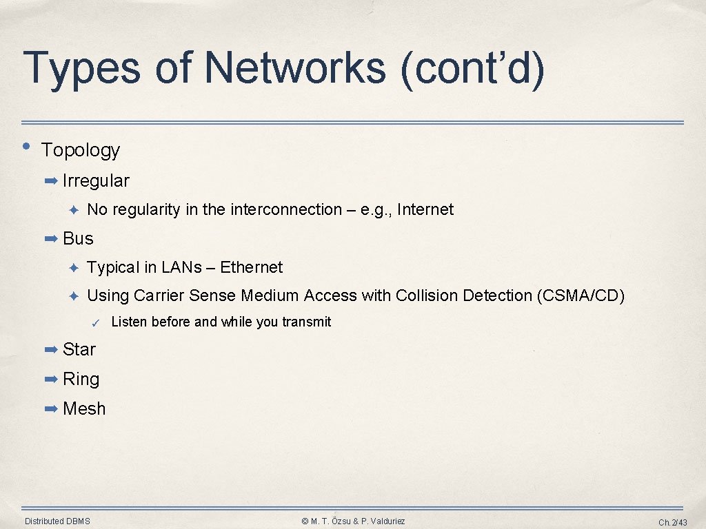 Types of Networks (cont’d) • Topology ➡ Irregular ✦ No regularity in the interconnection