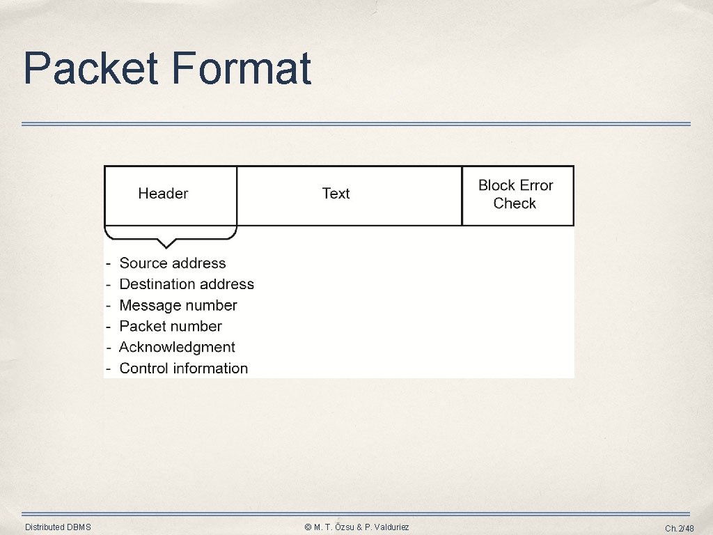 Packet Format Distributed DBMS © M. T. Özsu & P. Valduriez Ch. 2/48 