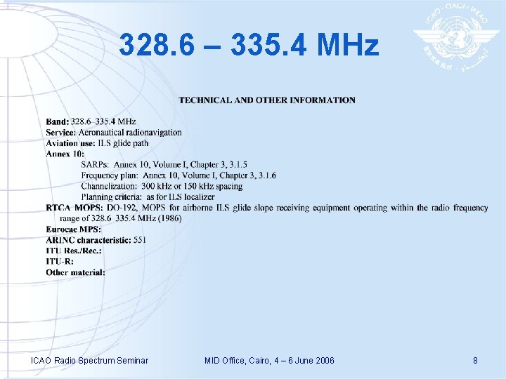 328. 6 – 335. 4 MHz ICAO Radio Spectrum Seminar MID Office, Cairo, 4