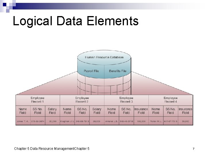Logical Data Elements Chapter 5 Data Resource Management. Chapter 5 7 