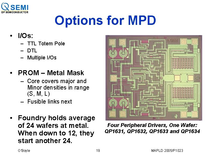 Options for MPD • I/Os: – TTL Totem Pole – DTL – Multiple I/Os
