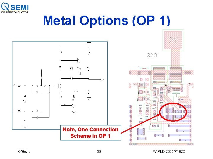 Metal Options (OP 1) Note, One Connection Scheme in OP 1 O'Boyle 20 MAPLD