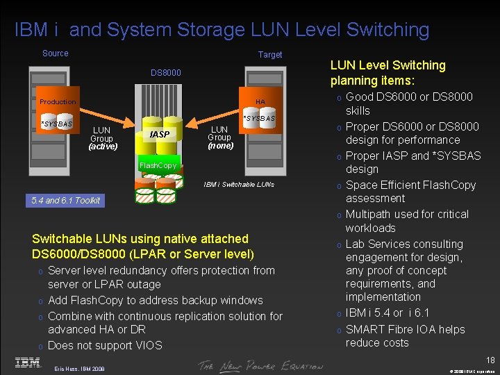 IBM i and System Storage LUN Level Switching Source Target DS 8000 Production *SYSBAS