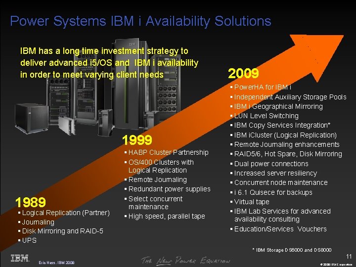 Power Systems IBM i Availability Solutions IBM has a long time investment strategy to