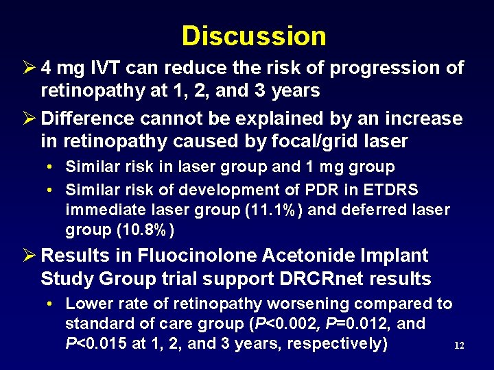 Discussion Ø 4 mg IVT can reduce the risk of progression of retinopathy at