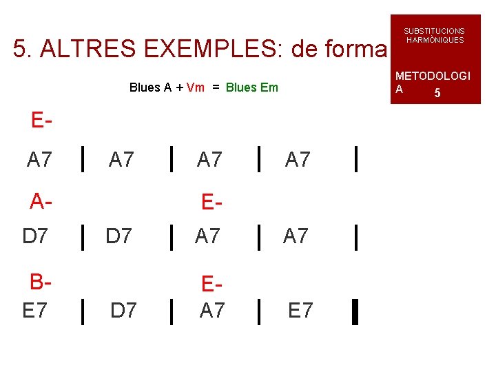 5. ALTRES EXEMPLES: de forma METODOLOGI A 5 Blues A + Vm = Blues