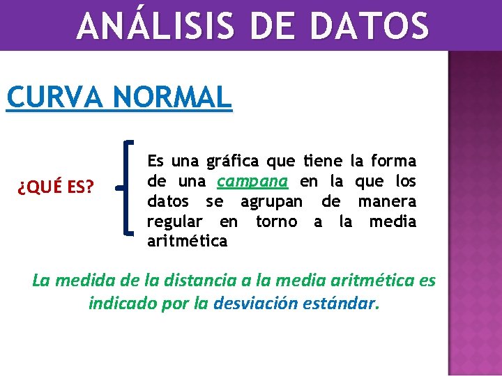 ANÁLISIS DE DATOS CURVA NORMAL ¿QUÉ ES? Es una gráfica que tiene la forma