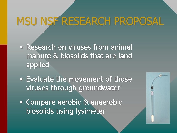 MSU NSF RESEARCH PROPOSAL • Research on viruses from animal manure & biosolids that