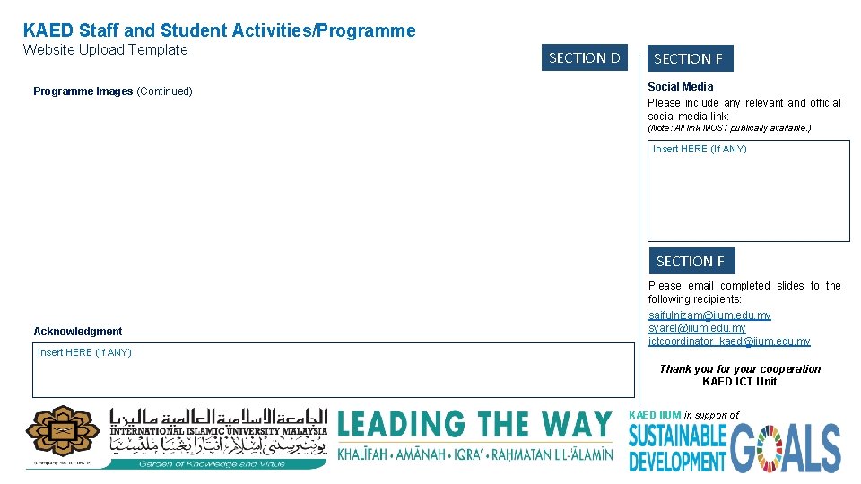 KAED Staff and Student Activities/Programme Website Upload Template Programme Images (Continued) SECTION D SECTION