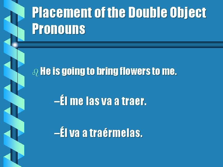 Placement of the Double Object Pronouns b He is going to bring flowers to