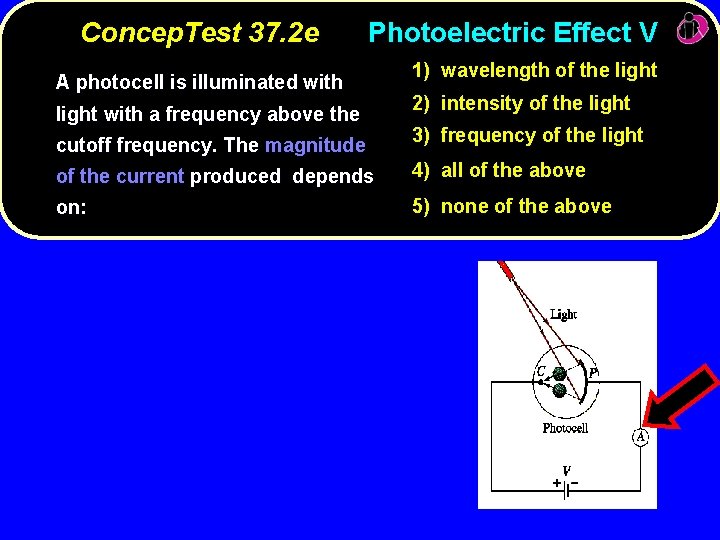 Concep. Test 37. 2 e Photoelectric Effect V A photocell is illuminated with light