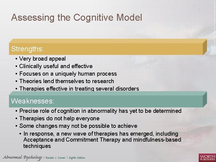 Assessing the Cognitive Model Strengths: • • • Very broad appeal Clinically useful and