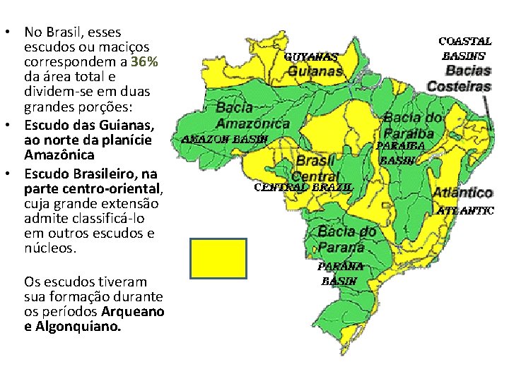  • No Brasil, esses escudos ou maciços correspondem a 36% da área total