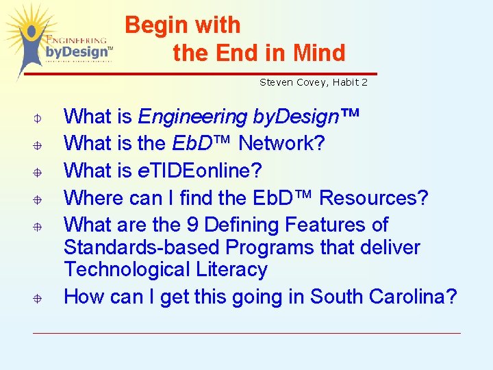 Begin with the End in Mind Steven Covey, Habit 2 What is Engineering by.