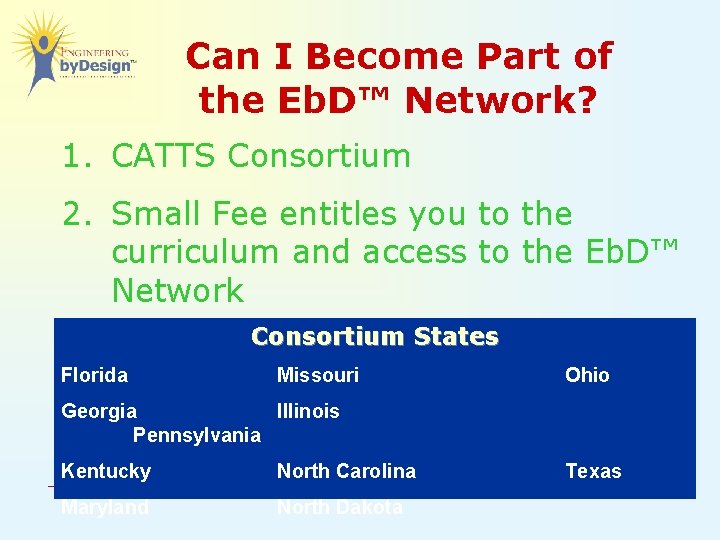 Can I Become Part of the Eb. D™ Network? 1. CATTS Consortium 2. Small