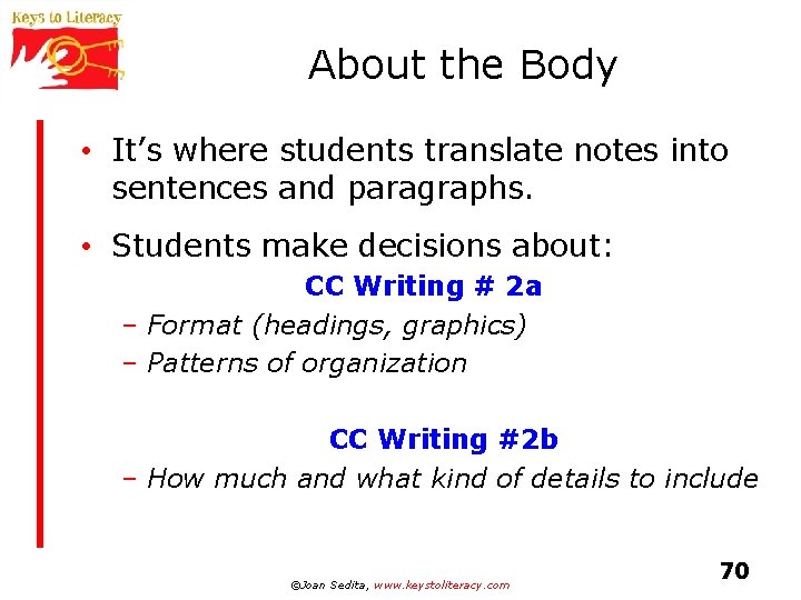 About the Body • It’s where students translate notes into sentences and paragraphs. •