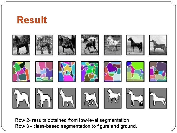 Result Row 2 - results obtained from low-level segmentation Row 3 - class-based segmentation