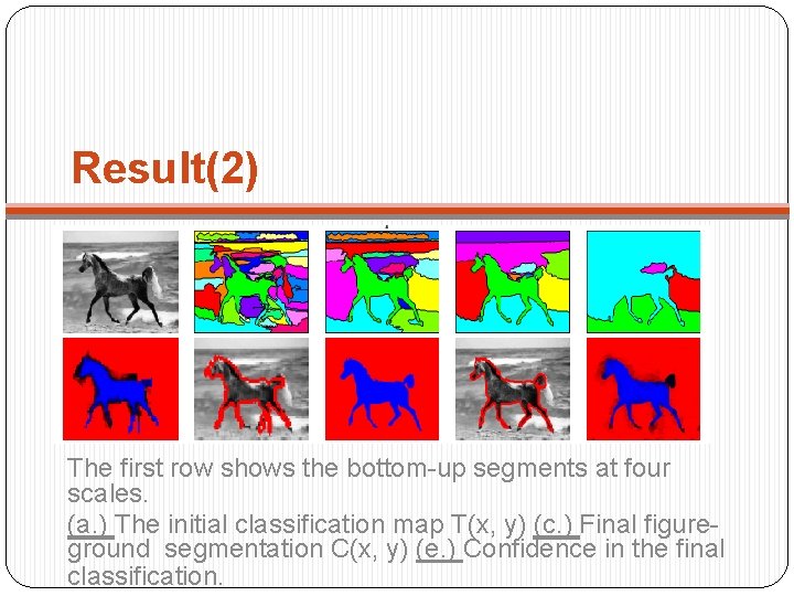Result(2) The first row shows the bottom-up segments at four scales. (a. ) The